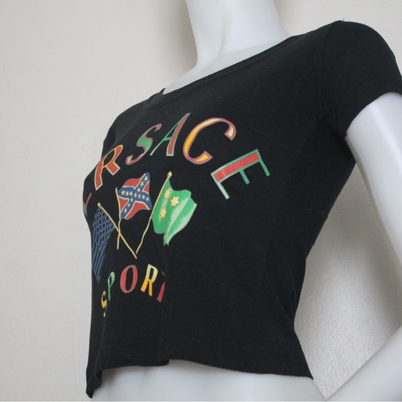 ⛵️NWT Vintage '90s Deadstock Versace Sport Logo Cropped T-Shirt - Picture 6 of 14